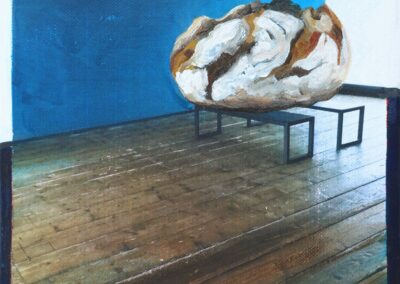 inside – out (Das Glück is a Vogerl), bread, 20 x 20 cm, Acryl auf Papier, 2021.