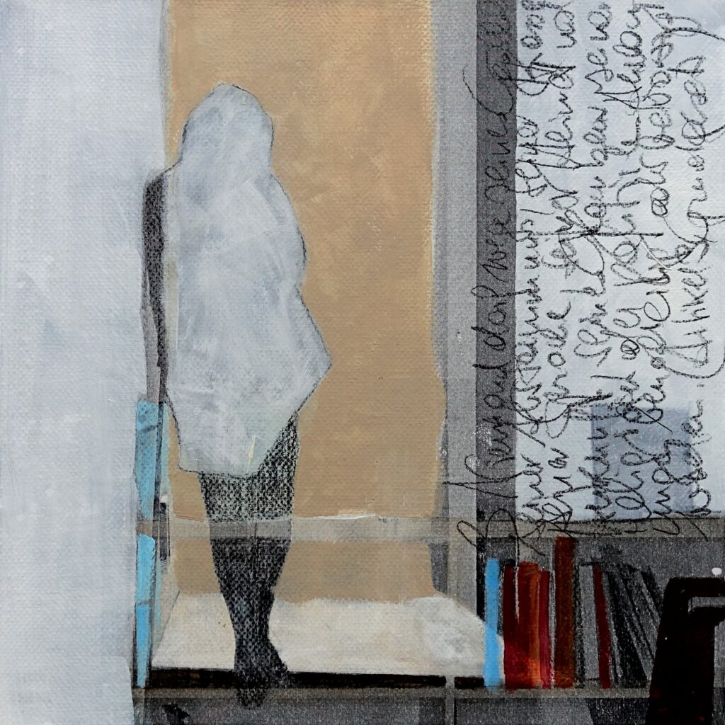 inside – out (Das Glück is a Vogerl), Grundrecht, 20 x 20 cm, Mischtechnik auf Papier, 2021.